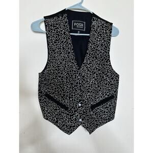 Vintage Posh Size Small Vest Leather Front Embroidered Button Tie Back